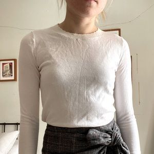 Cropped cream scallop neck sweater